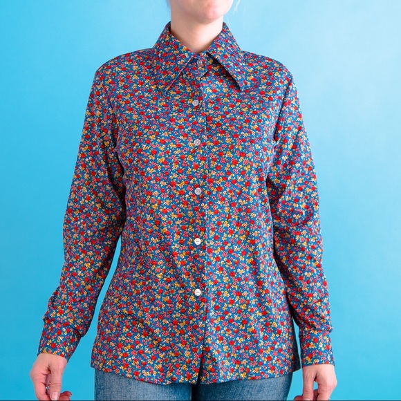 Vintage 70’s Floral Button Down Top S - Picture 3 of 9